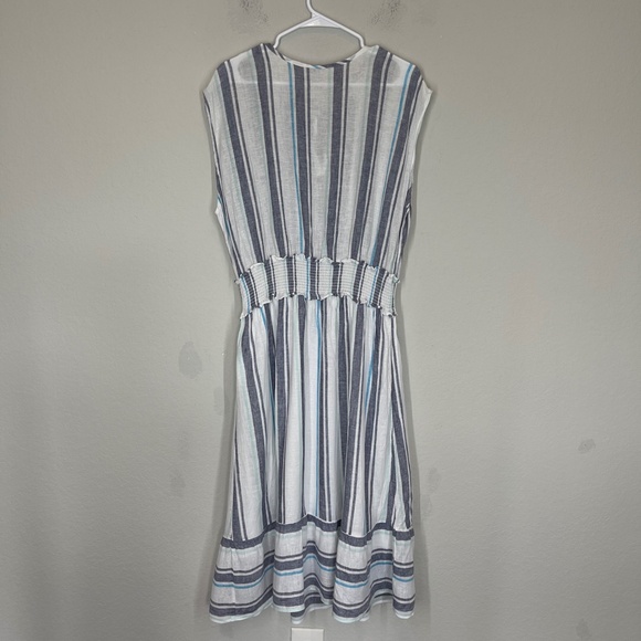 Rails Midi Dress Women's XL Ashlyn Striped Linen Blend Smocked Waist Sleeveless - Picture 4 of 11
